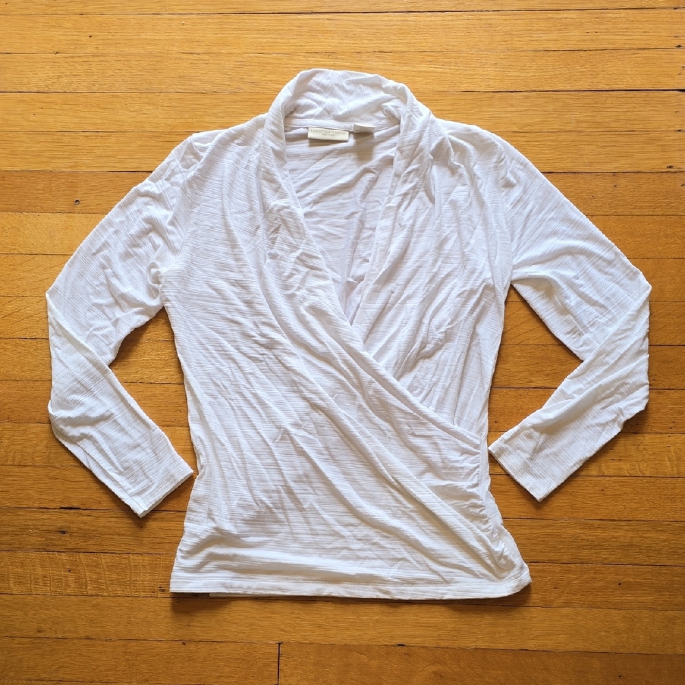 Christian Siriano New York, White Ribbed Knit Wrap Top, EUC, Women's XS